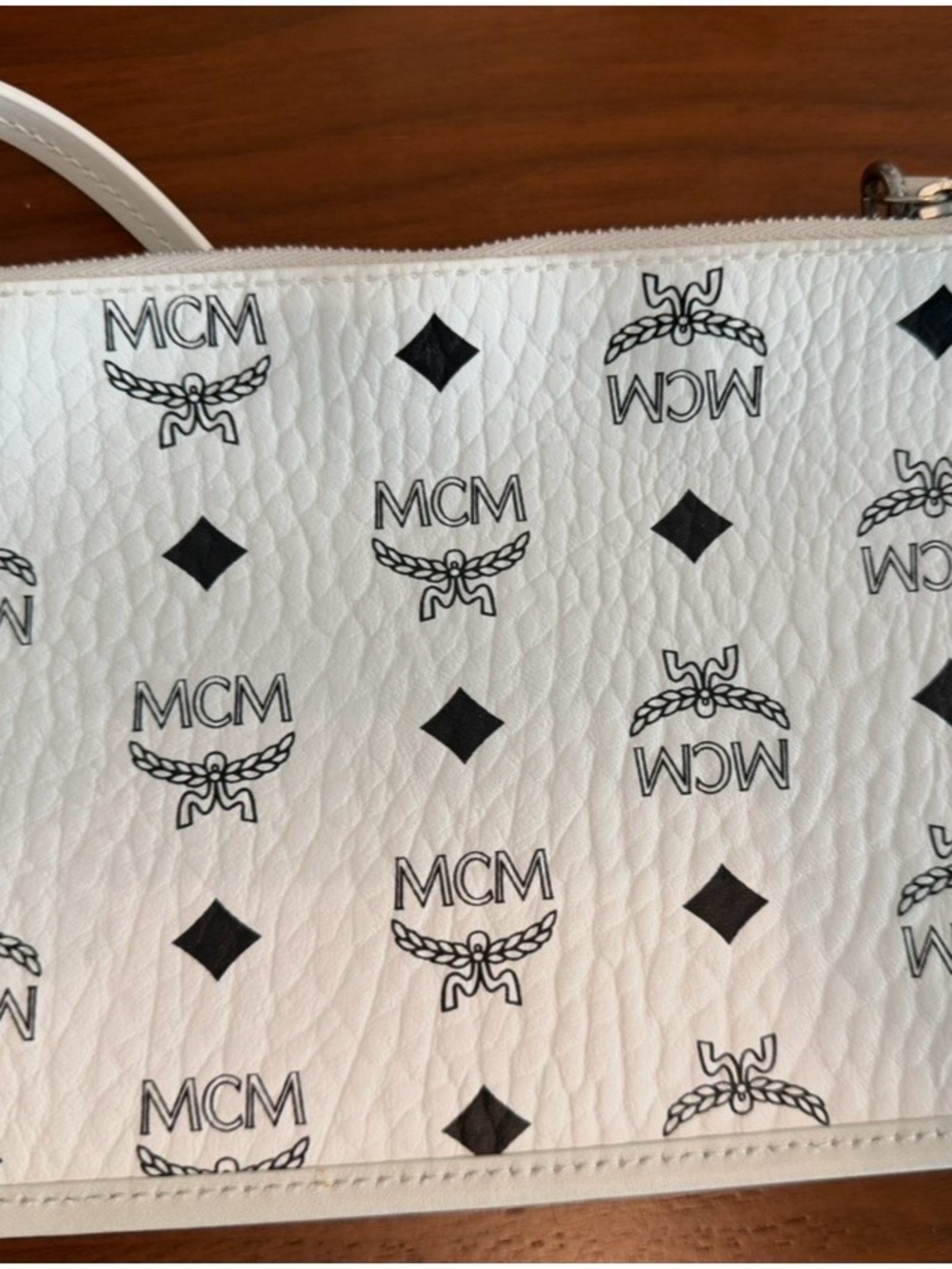 MCM White Logo Drawstring Bucket Bag with Black Motif, Authentic - Picture 7 of 8